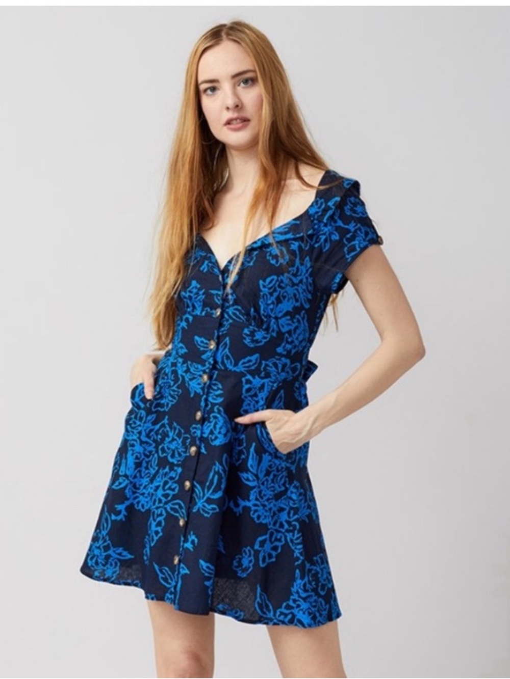 Free People A Thing Called Love Linen Mini Dress Blue 0